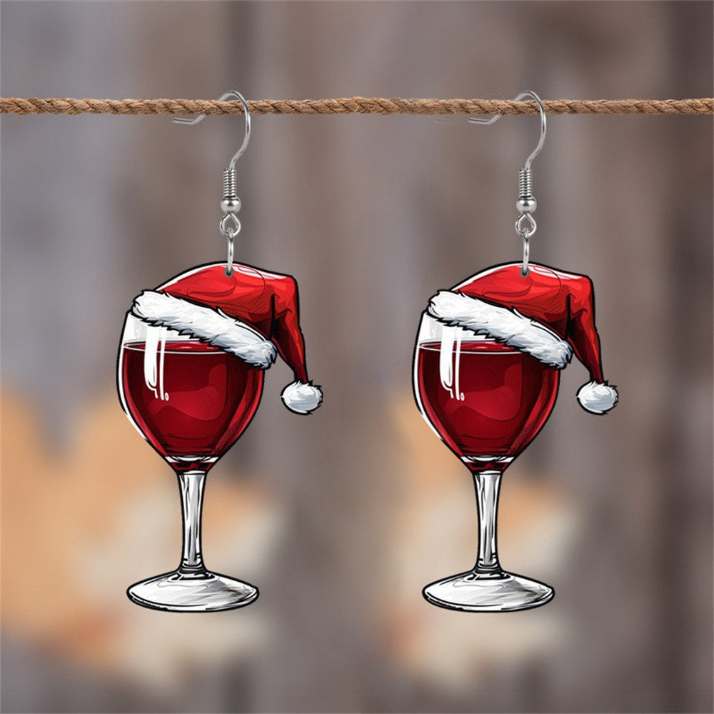 Orecchini pendenti a forma di calice di vino natalizio
