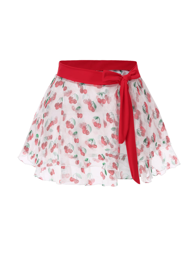 2PCS Bikini e copricostume cintura in vita rosso ciliegia anni '50