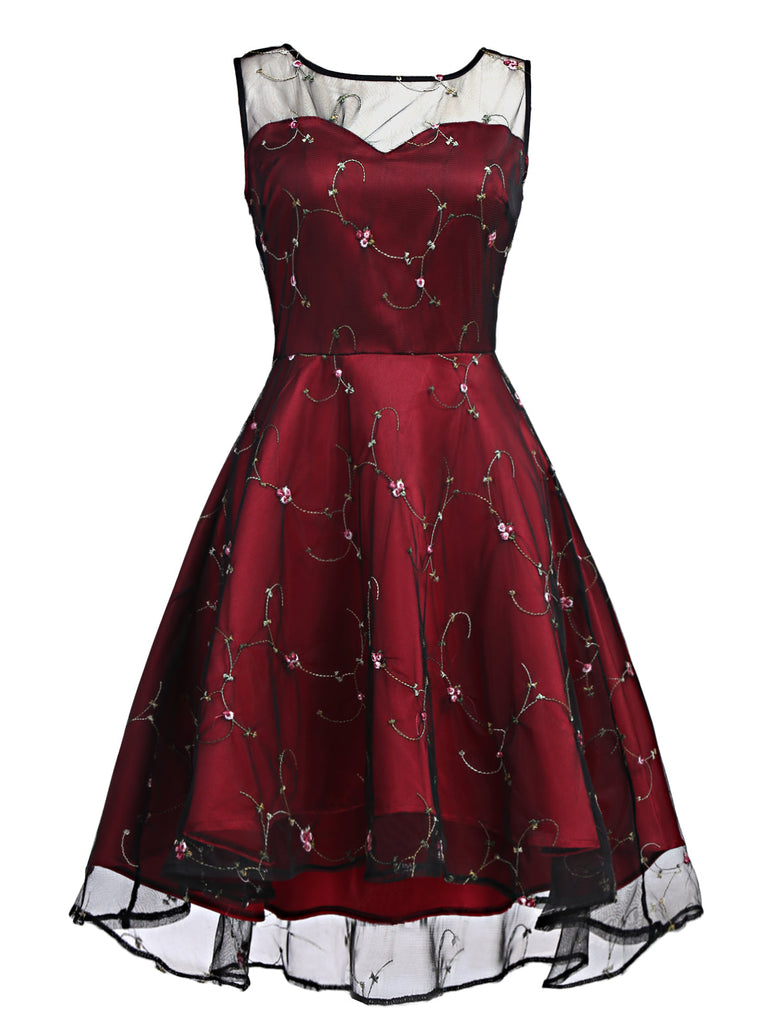 Abito in rete con lacci sulla schiena bordeaux anni '50