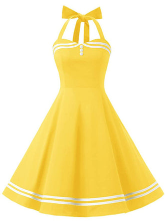 Abito a ruota scollo all'americana giallo anni '50