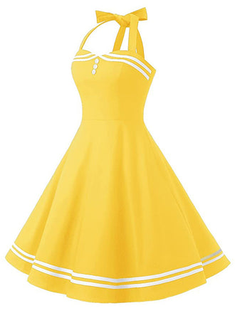 Abito a ruota scollo all'americana giallo anni '50