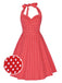 Abito a ruota a pois con scollo all'americana rosso anni '50