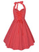 Abito a ruota a pois con scollo all'americana rosso anni '50