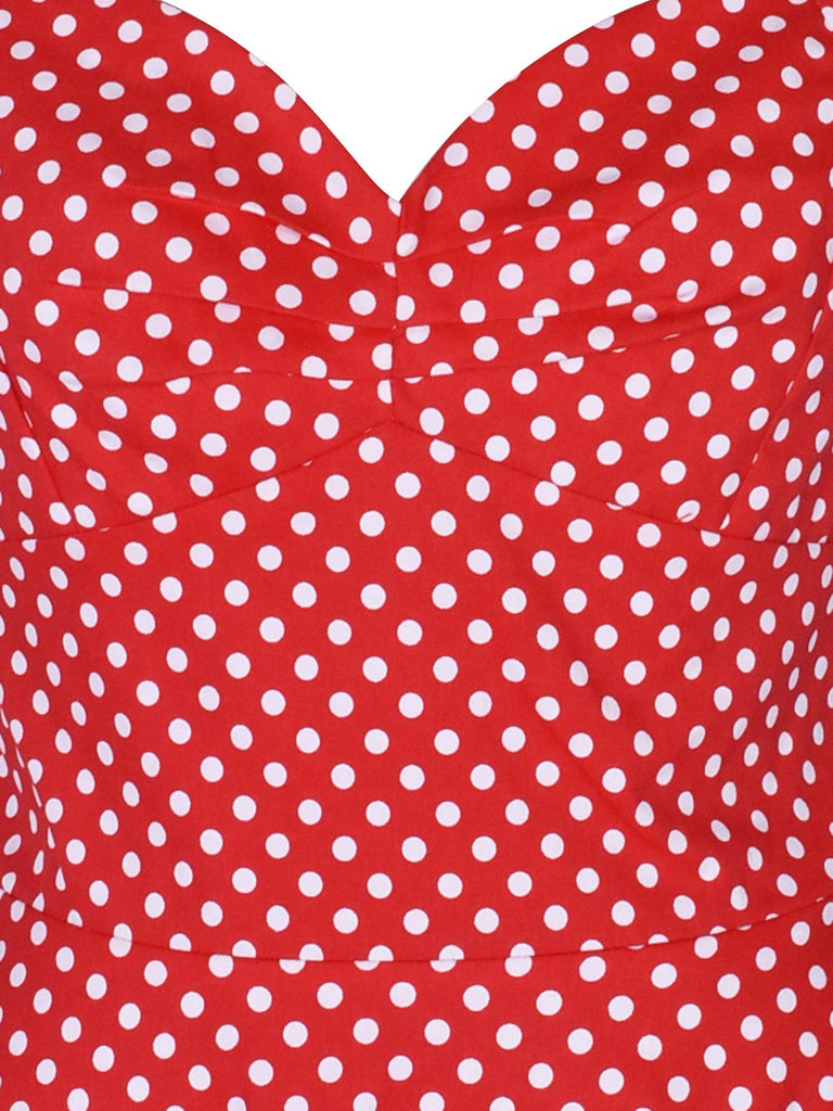 Abito a ruota a pois con scollo all'americana rosso anni '50