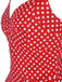 Abito a ruota a pois con scollo all'americana rosso anni '50