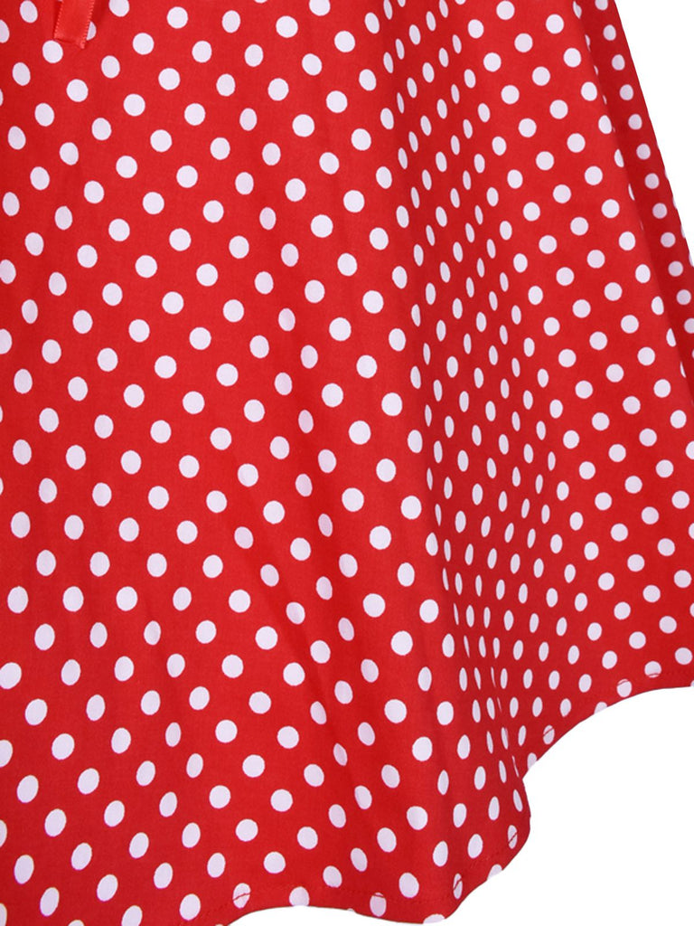 Abito a ruota a pois con scollo all'americana rosso anni '50