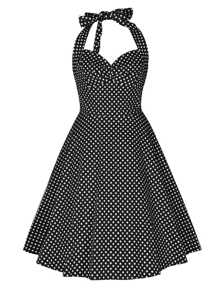 Abito a ruota a pois con scollo all'americana rosso anni '50