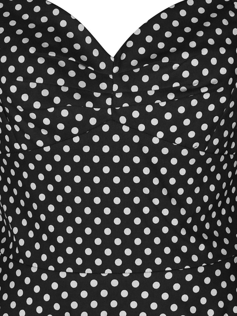 Abito a ruota a pois con scollo all'americana rosso anni '50