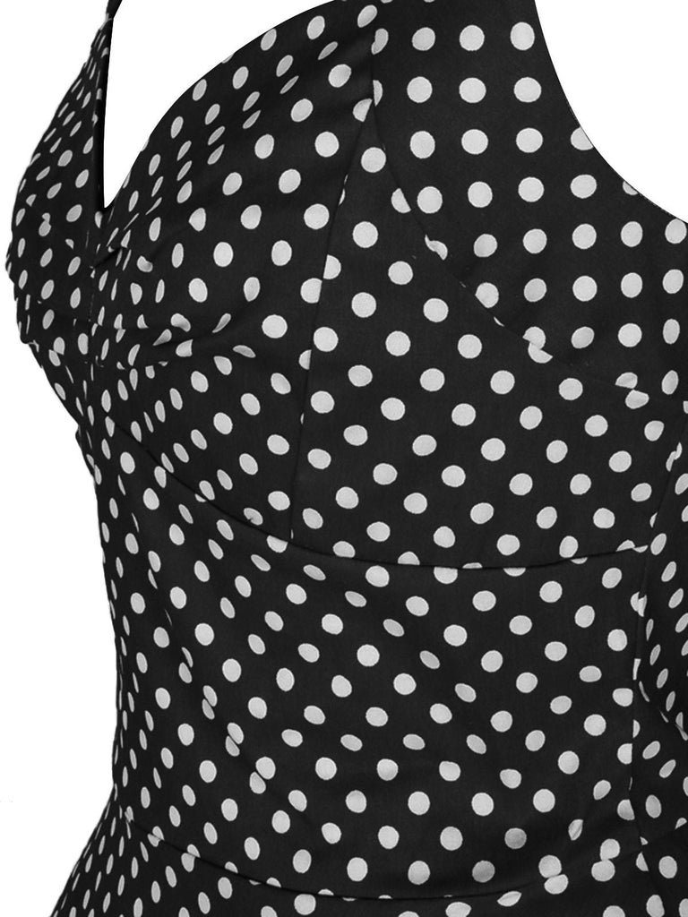 Abito a ruota a pois con scollo all'americana rosso anni '50