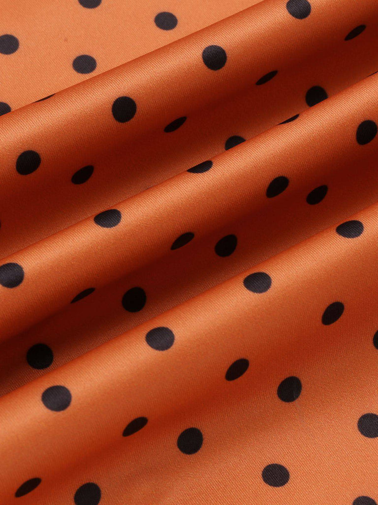 Abito aderente illusione arancione a pois anni '60