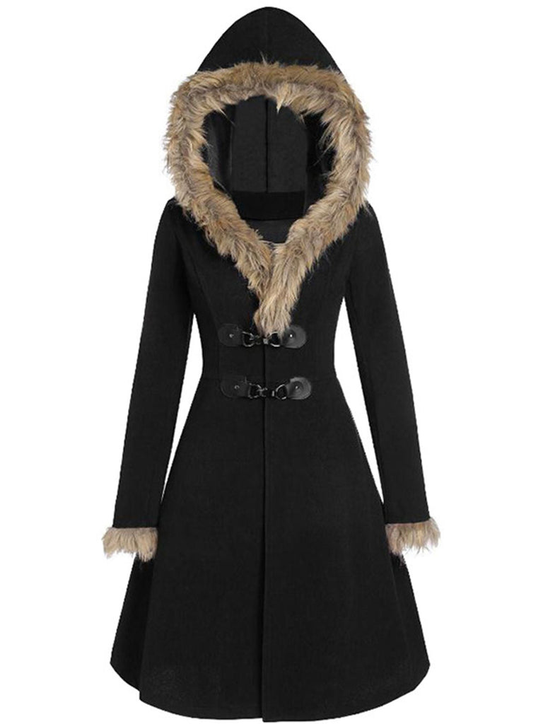 Cappotto con fibbia solida e rifiniture in pelliccia bordeaux anni '50