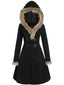 Cappotto con fibbia solida e rifiniture in pelliccia nero anni '50