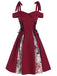 Abito con lacci e fiocco patchwork rosso anni '50