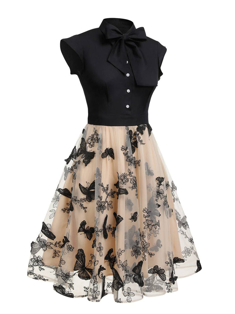 Abito vintage patchwork a farfalla nero anni '50