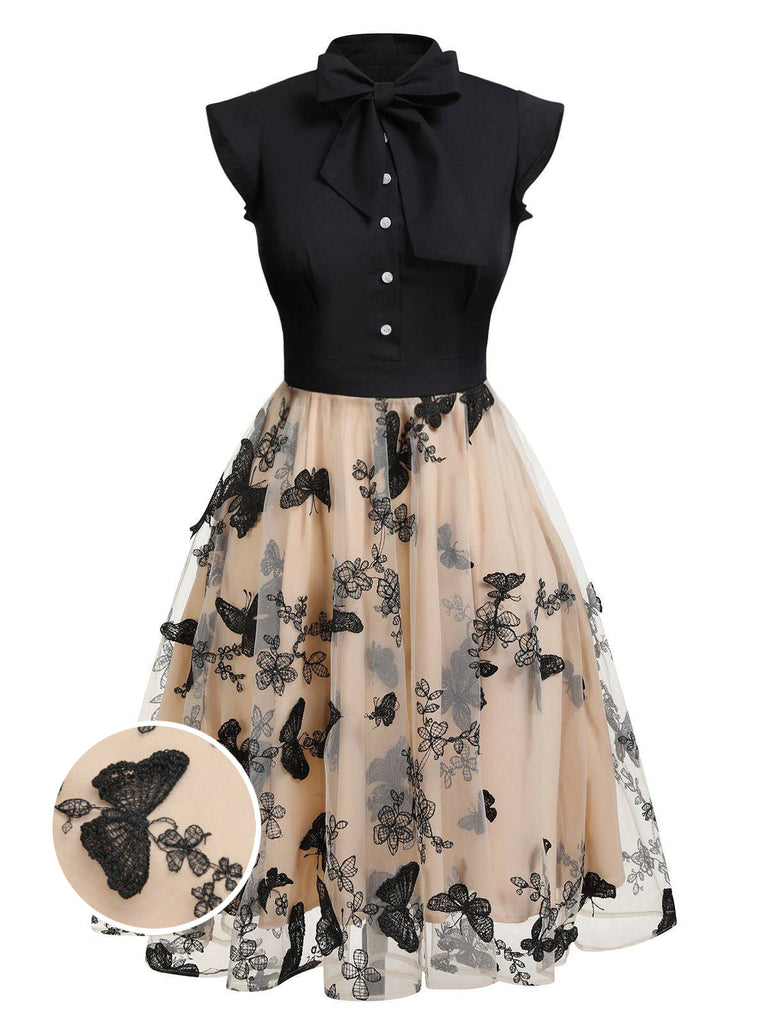 Abito vintage patchwork a farfalla nero anni '50
