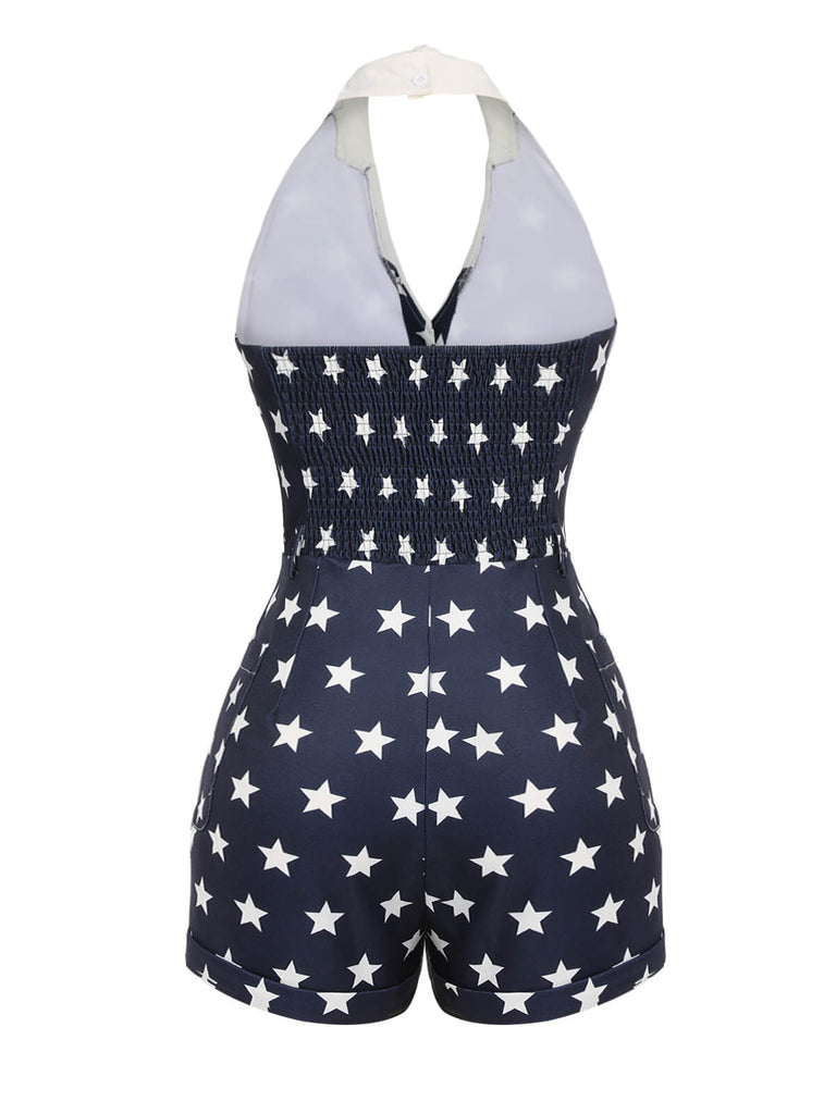 Tuta corta a stelle con risvolto blu navy anni '50