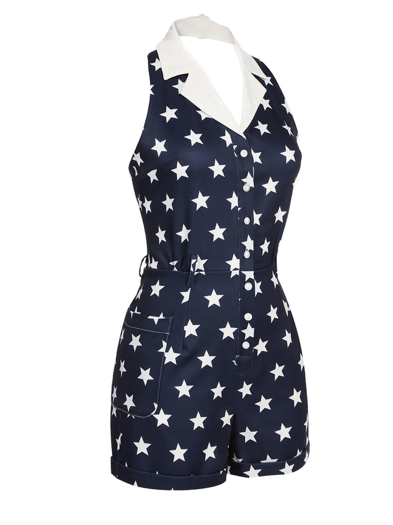 Tuta corta a stelle con risvolto blu navy anni '50