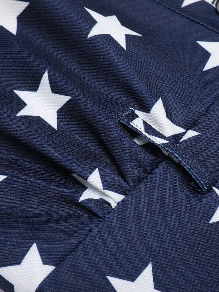 Tuta corta a stelle con risvolto blu navy anni '50