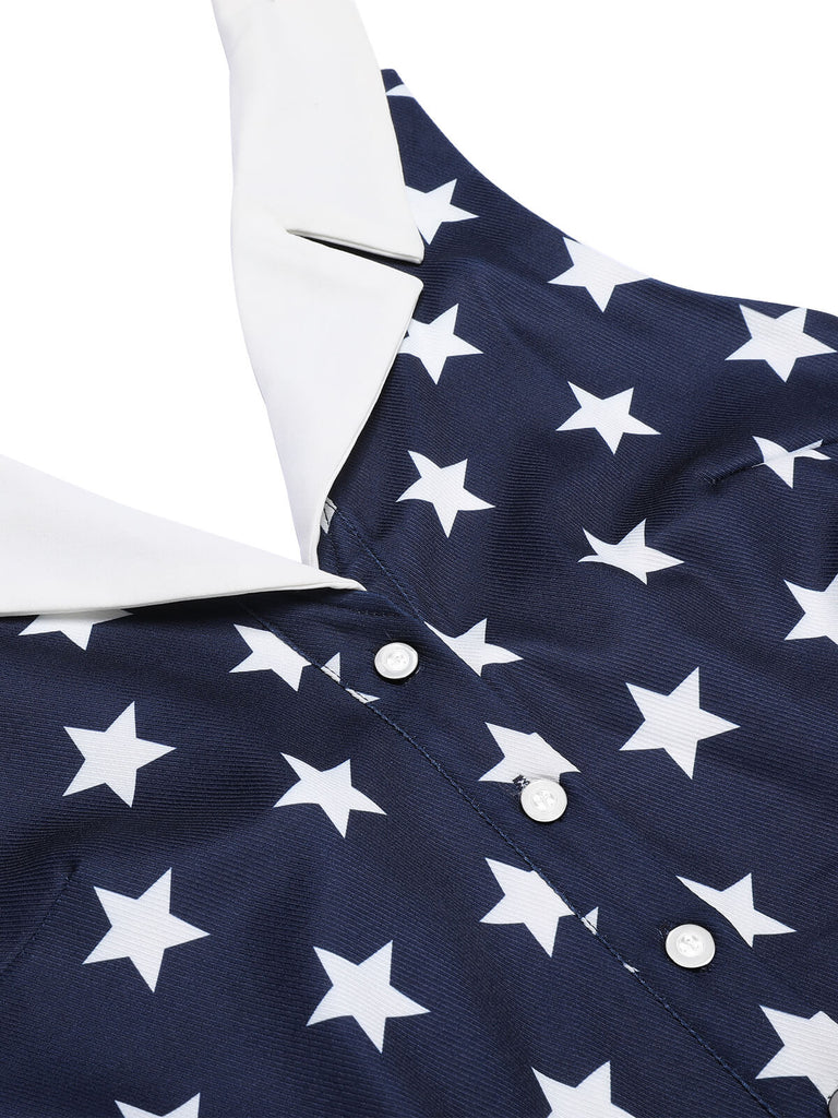 Tuta corta a stelle con risvolto blu navy anni '50