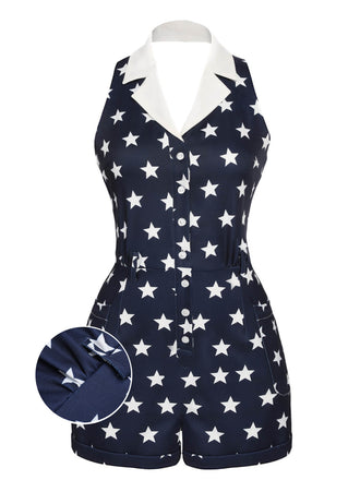 Tuta corta a stelle con risvolto blu navy anni '50