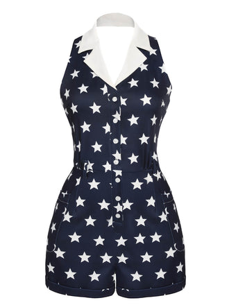 Tuta corta a stelle con risvolto blu navy anni '50