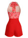 Tuta corta anguria plaid scollo all'americana rosso anni '50
