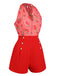 Tuta corta anguria plaid scollo all'americana rosso anni '50
