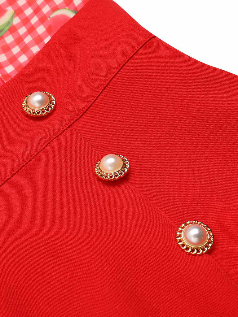 Tuta corta anguria plaid scollo all'americana rosso anni '50