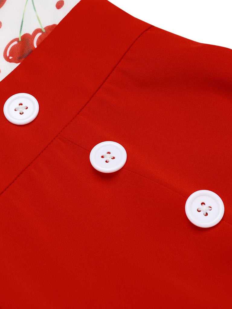 Tuta corta lacci scollo a V color ciliegia rossa anni '50