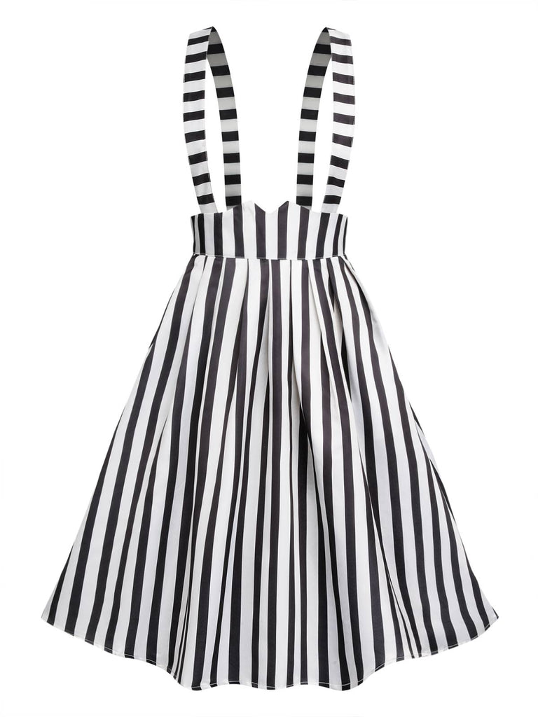 Gonna con bretelle a righe bianco e nero anni '50