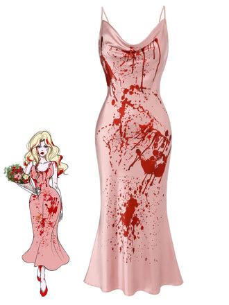Abito a sirena con sangue Halloween rosa anni '30