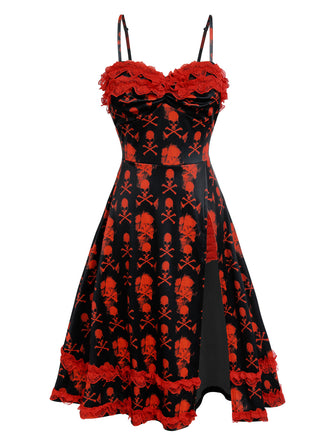 Abito in pizzo e teschio con spalline nero anni '50