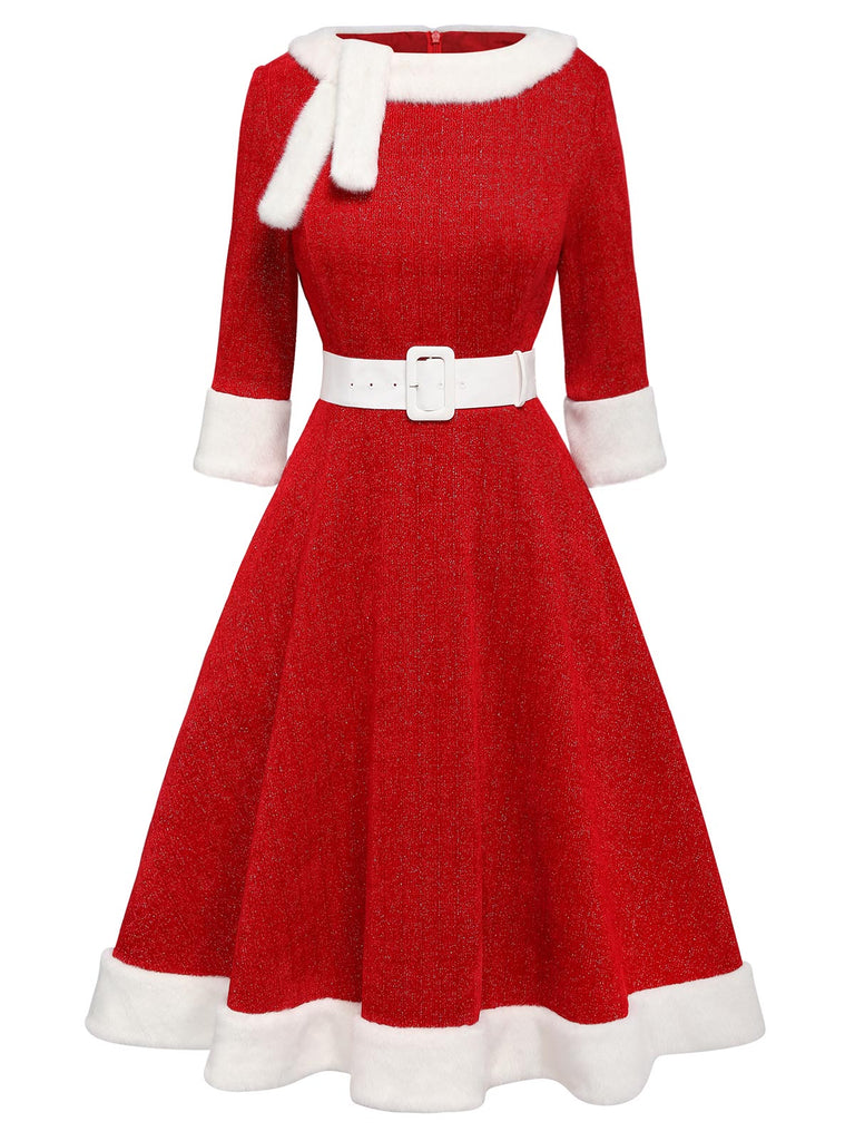 Abito natalizio in peluche rosso anni '50