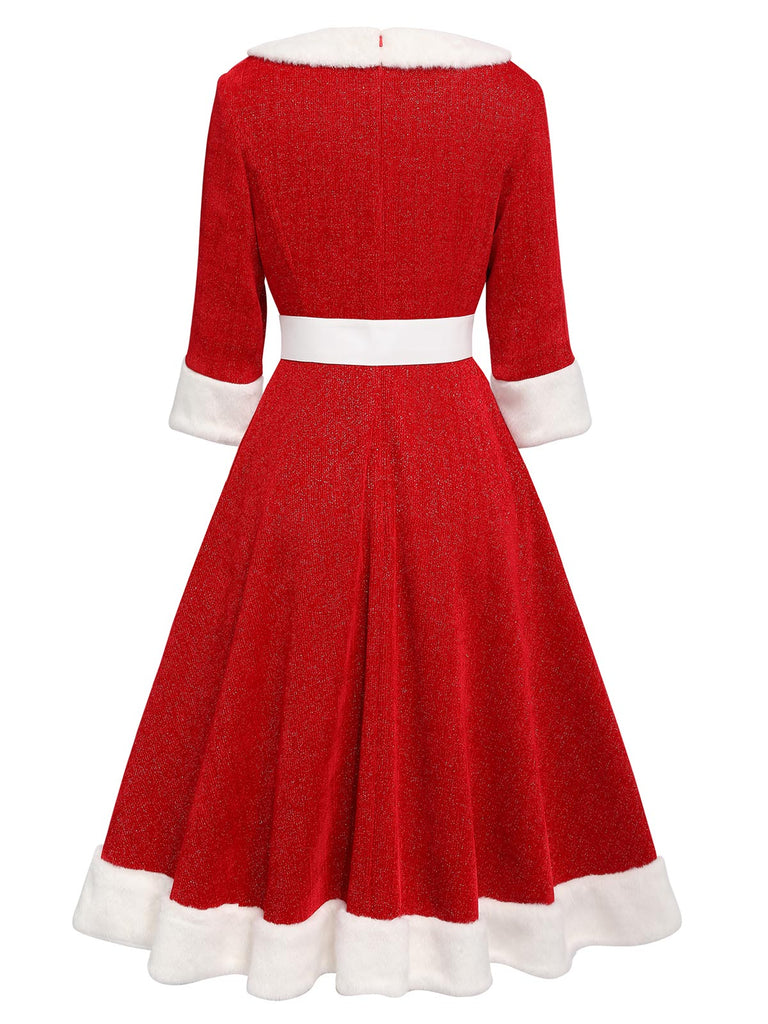 Abito natalizio in peluche rosso anni '50