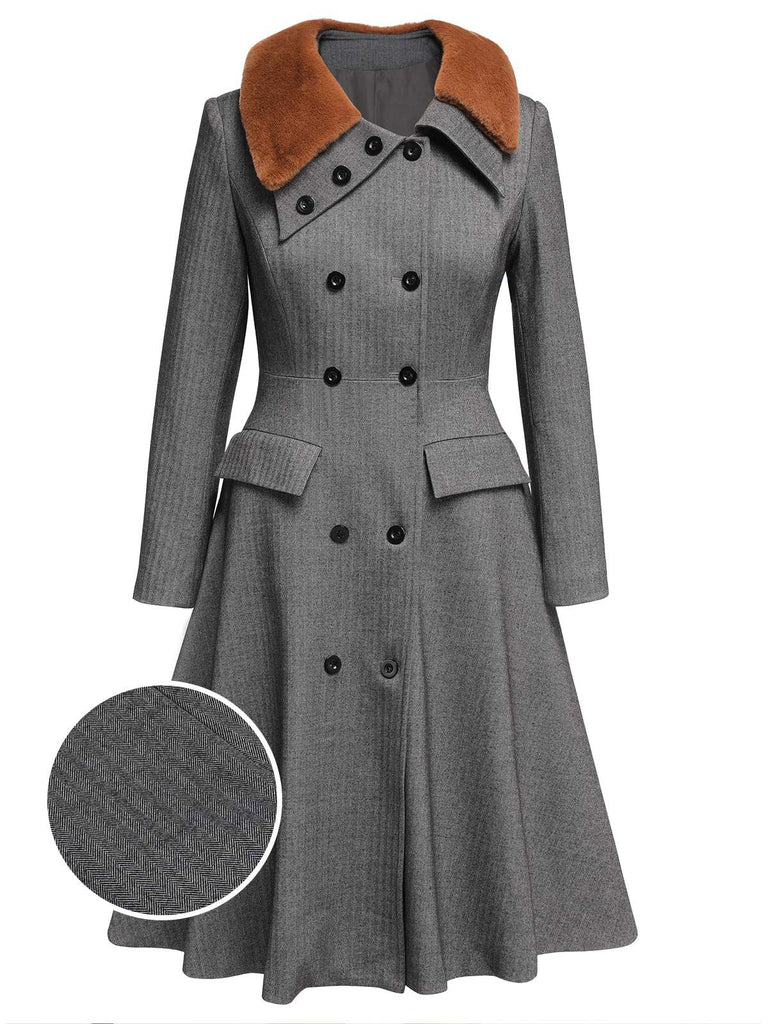Cappotto in pelliccia sintetica con revers grigio anni '30