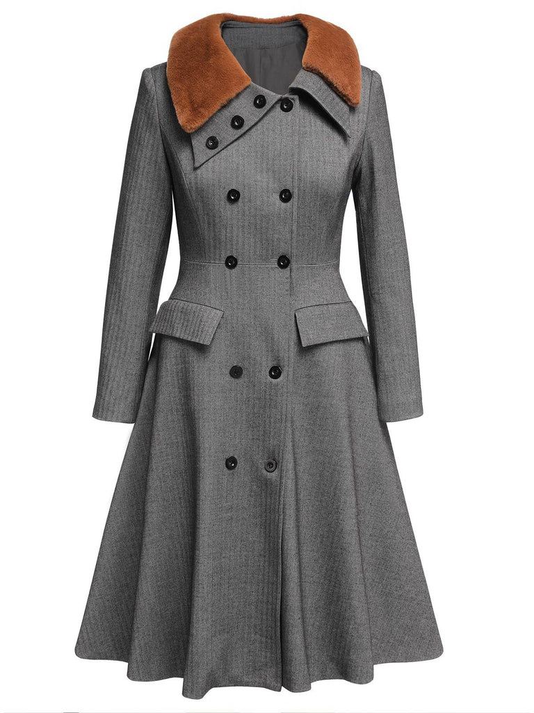 Cappotto in pelliccia sintetica con revers grigio anni '30