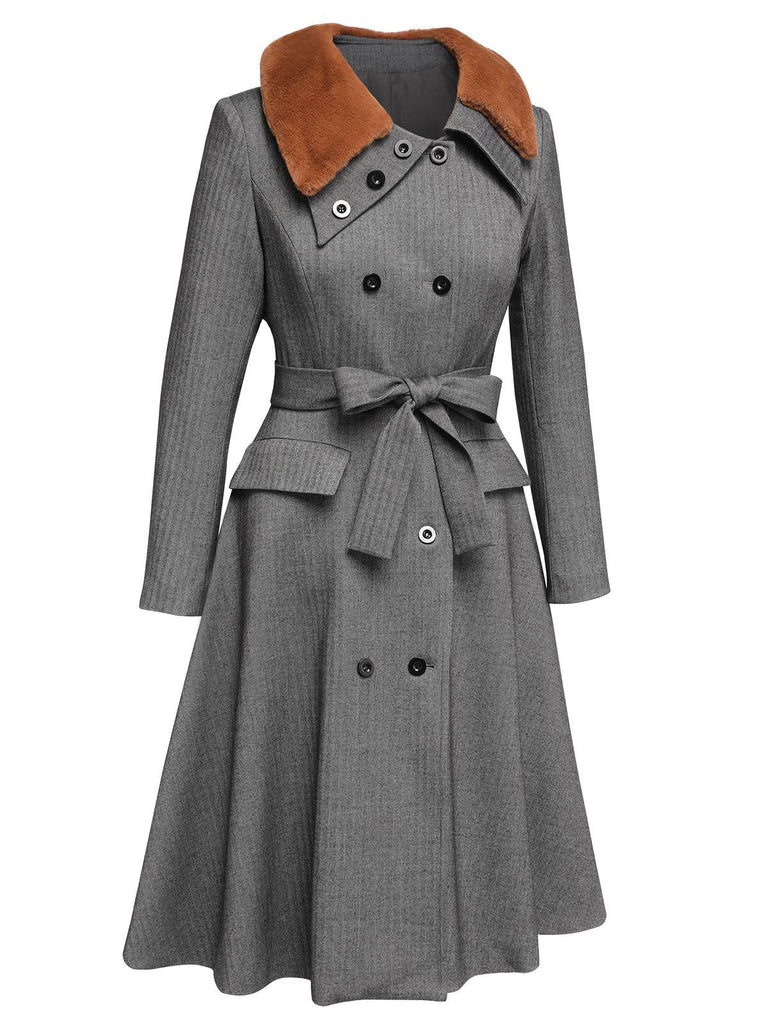 Cappotto in pelliccia sintetica con revers grigio anni '30