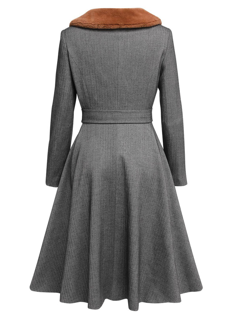 Cappotto in pelliccia sintetica con revers grigio anni '30