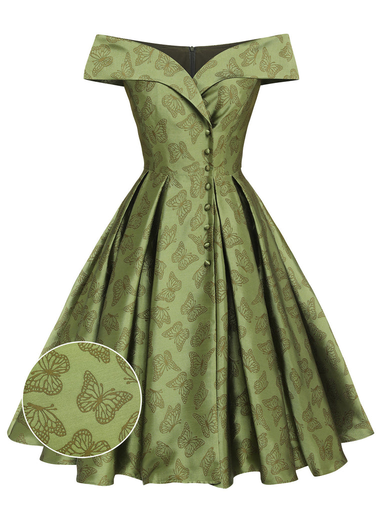 Abito farfalla spalle scoperte verde anni '50