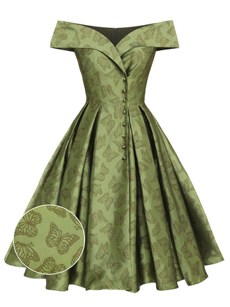 Abito farfalla spalle scoperte verde anni '50