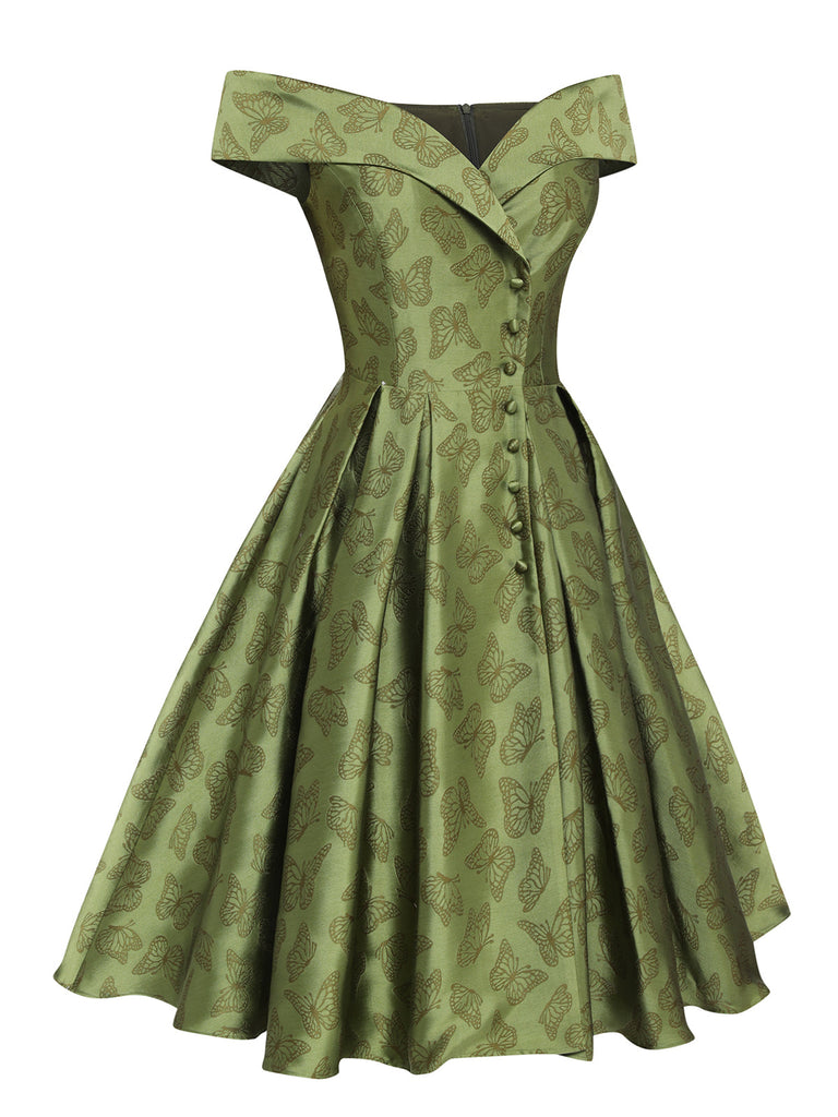 Abito farfalla spalle scoperte verde anni '50