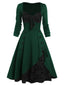 Abito a ruota in pizzo patchwork verde anni '50