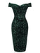 Abito a tubino spalle scoperte paillettes verde scuro anni '60