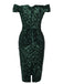 Abito a tubino spalle scoperte paillettes verde scuro anni '60