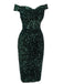 Abito a tubino spalle scoperte paillettes verde scuro anni '60