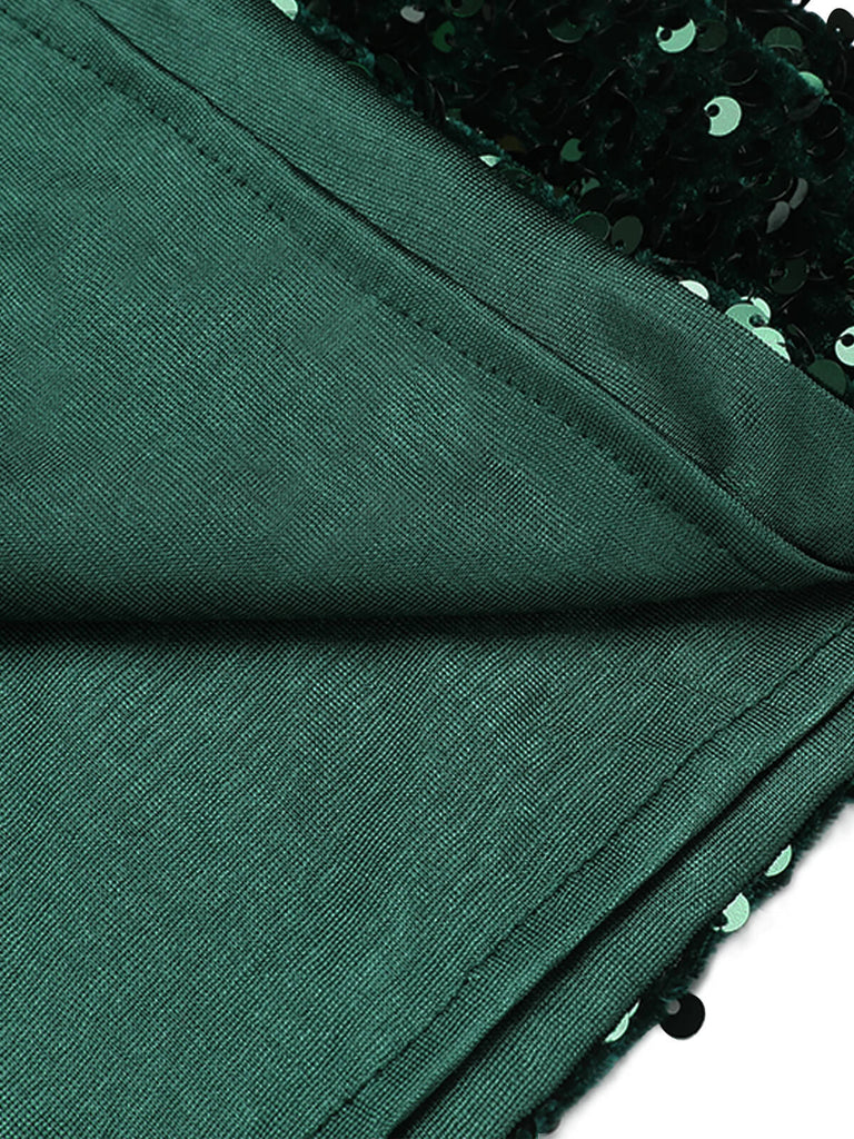 Abito a tubino spalle scoperte paillettes verde scuro anni '60