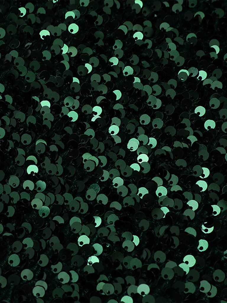Abito a tubino spalle scoperte paillettes verde scuro anni '60