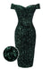 Abito a tubino spalle scoperte paillettes verde scuro anni '60