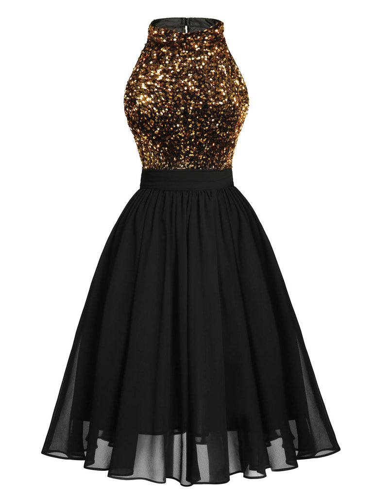 Abito con glitter oro patchwork rosso anni '50