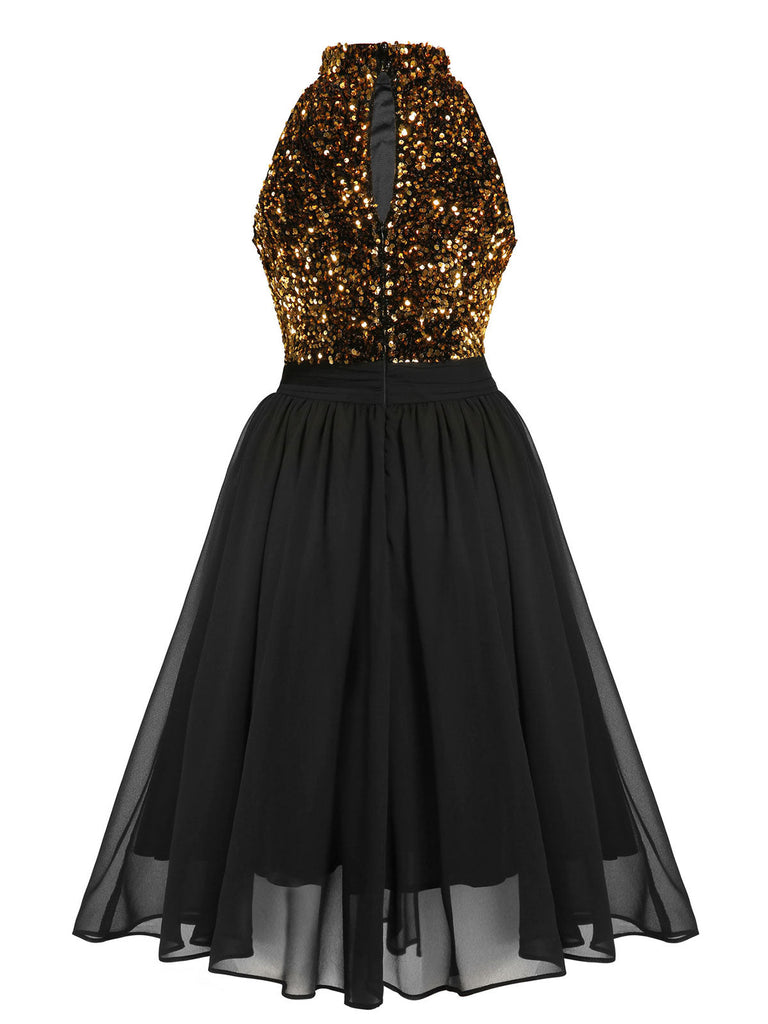 Abito con glitter oro patchwork rosso anni '50